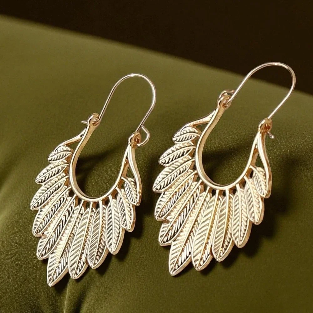 4 Pcs‎ New Gold Native Boho Aztec Patina Earrings Hoop Tribal Ornate Rustic